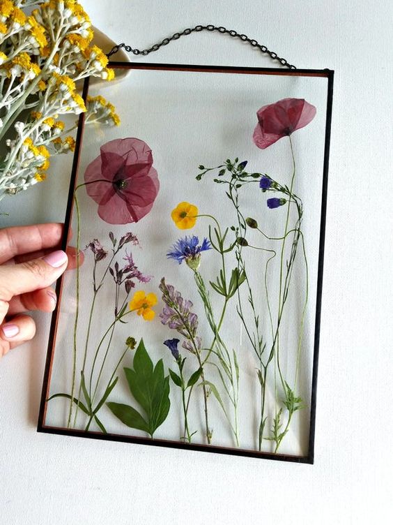 pressed flowers in picture frame natural decor elements