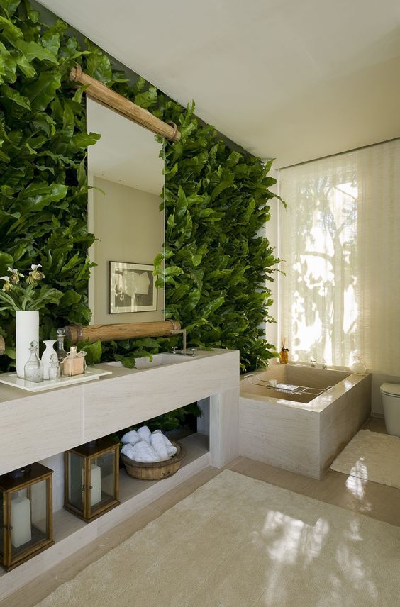 plant wall in bathroom